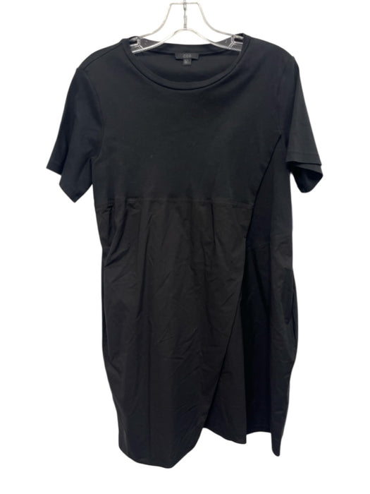 COS Size M Black Cotton Short Sleeve Fabric Block Scoop Neck Knee length Dress Black / M