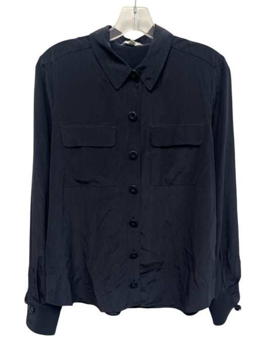 Joie Size M Navy Blue Silk Long Sleeve Buttons Collar Top Navy Blue / M