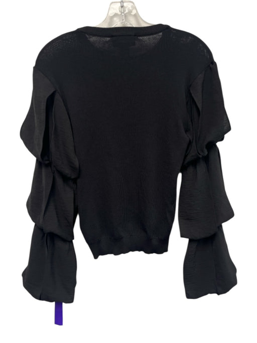 Gracia Size S Black Rayon & Nylon Long puff sleeve Rib Knit Top Black / S