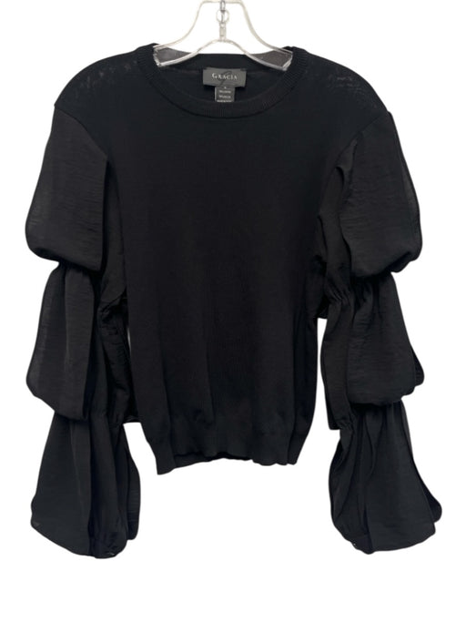 Gracia Size S Black Rayon & Nylon Long puff sleeve Rib Knit Top Black / S