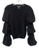 Gracia Size S Black Rayon & Nylon Long puff sleeve Rib Knit Top Black / S