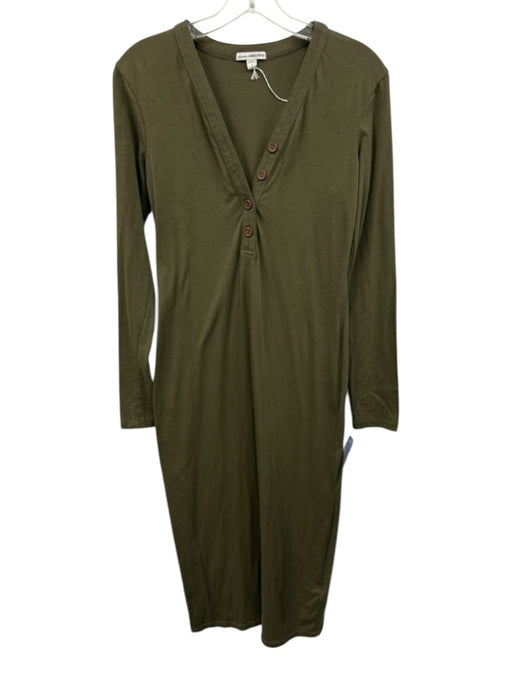 Standard James Perse Size 2 Olive Green Cotton & Spandex Long Sleeve Midi Dress Olive Green / 2