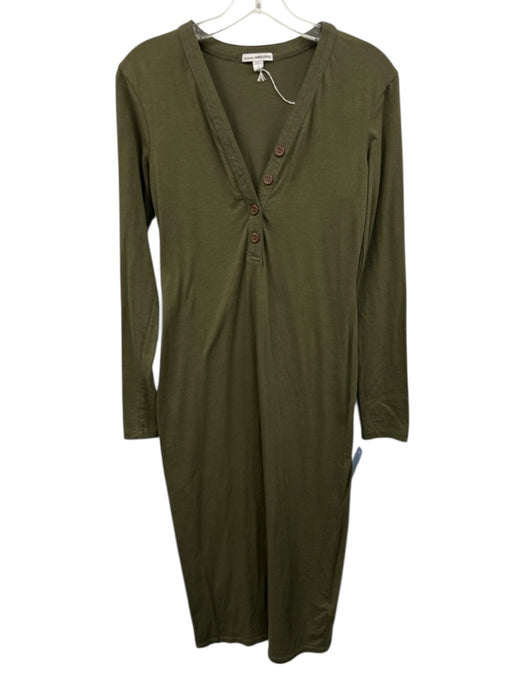 Standard James Perse Size 2 Olive Green Cotton & Spandex Long Sleeve Midi Dress Olive Green / 2