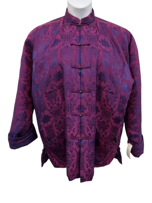 Shanghai Tang Size M Purple, Navy Blue, Lime Green Silk & Rayon Jacquard Jacket Purple, Navy Blue, Lime Green / M