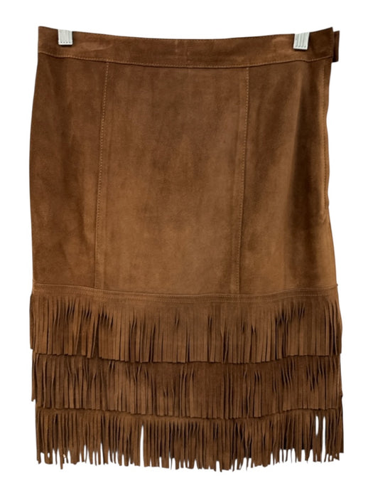 Ralph Lauren Sport Size 4 Brown Suede leather Side Zip Fringe Hem Mini Skirt Brown / 4