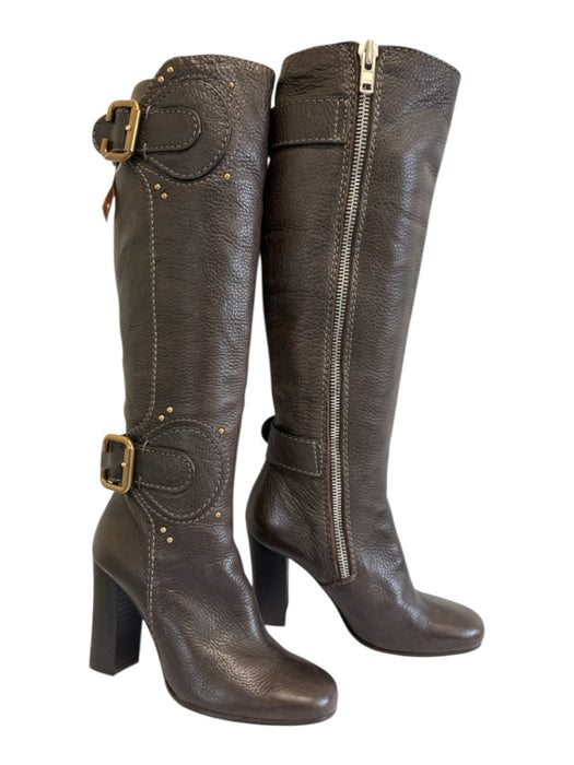 Chloe Shoe Size 36 Brown Pebble Leather Midi Block Heel Knee High Boots Brown / 36