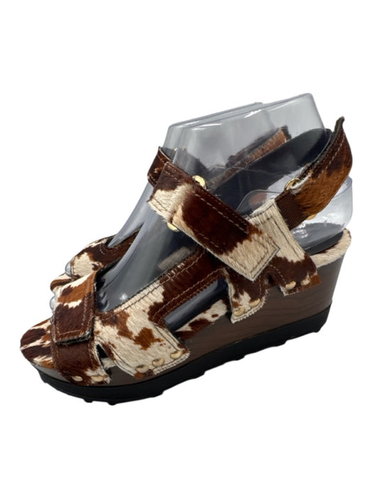Stuart Weitzman Shoe Size 6 Brown & White Pony Hair Cow Print Platform Sandals Brown & White / 6