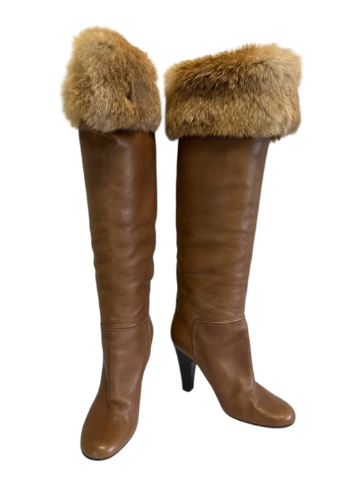 Giuseppe Zanotti Design Shoe Size 36 Brown & Beige Leather Fur Knee High Boots Brown & Beige / 36