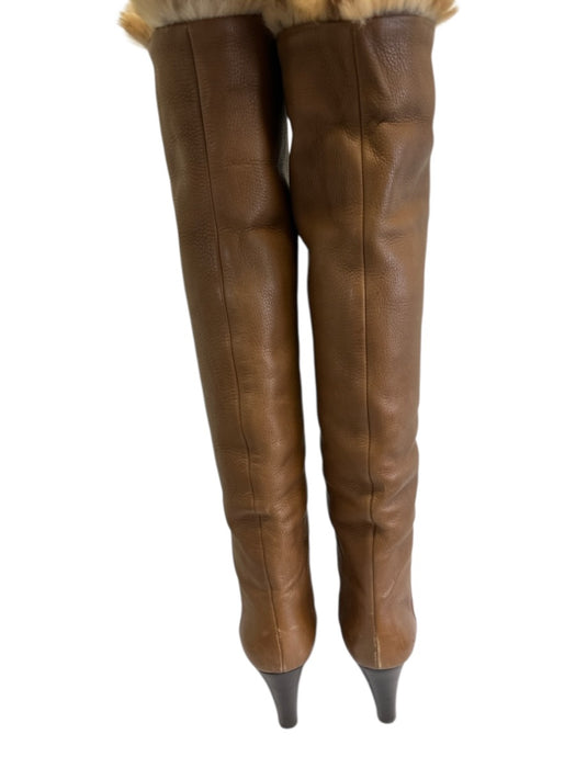 Giuseppe Zanotti Design Shoe Size 36 Brown & Beige Leather Fur Knee High Boots Brown & Beige / 36