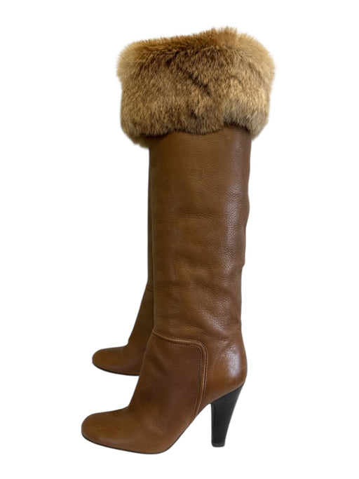 Giuseppe Zanotti Design Shoe Size 36 Brown & Beige Leather Fur Knee High Boots Brown & Beige / 36