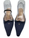 Chanel Shoe Size 36 Dark Blue Canvas & Leather Quilted Midi Kitten Heel Pumps Dark Blue / 36