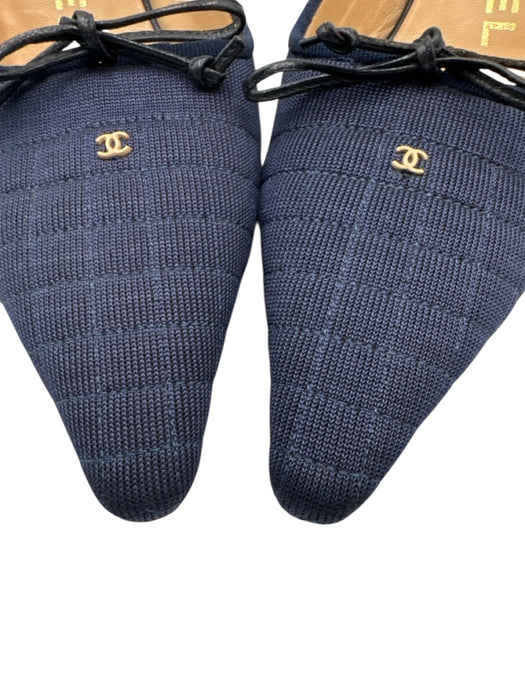 Chanel Shoe Size 36 Dark Blue Canvas & Leather Quilted Midi Kitten Heel Pumps Dark Blue / 36