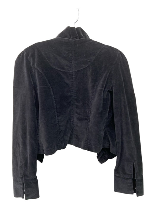 Free People Size S Black Cotton Velvet Ruffle lapel Crop Open Front Jacket Black / S