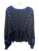 Free People Size M Black & Blue Rayon V Neck Embroidered Lace Sleeve Hi Lo Top Black & Blue / M