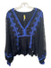 Free People Size M Black & Blue Rayon V Neck Embroidered Lace Sleeve Hi Lo Top Black & Blue / M