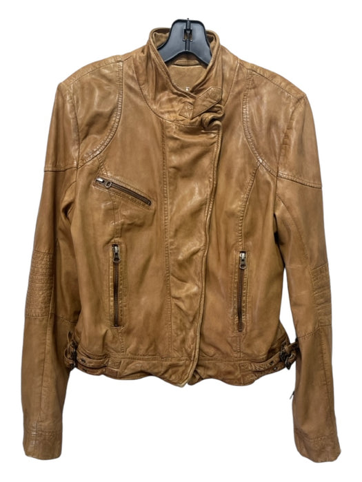 Free People Size S Tan Brown Lamb leather Moto Zip Pocket Buckles Jacket Tan Brown / S