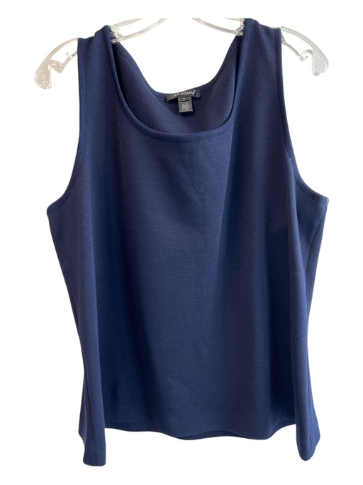 St John Size XL Navy Wool & Rayon Sleeveless Wide Neck Boxy Fit Top Navy / XL