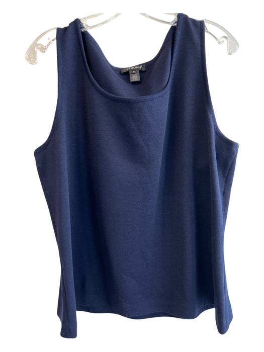 St John Size XL Navy Wool & Rayon Sleeveless Wide Neck Boxy Fit Top Navy / XL