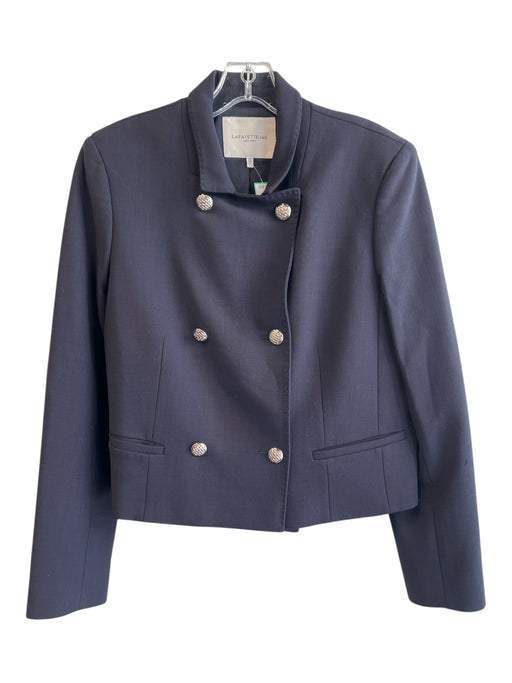 Lafayette 148 Size 12 Navy Wool Blend Double Breast Gold Buttons Boxy Fit Jacket Navy / 12