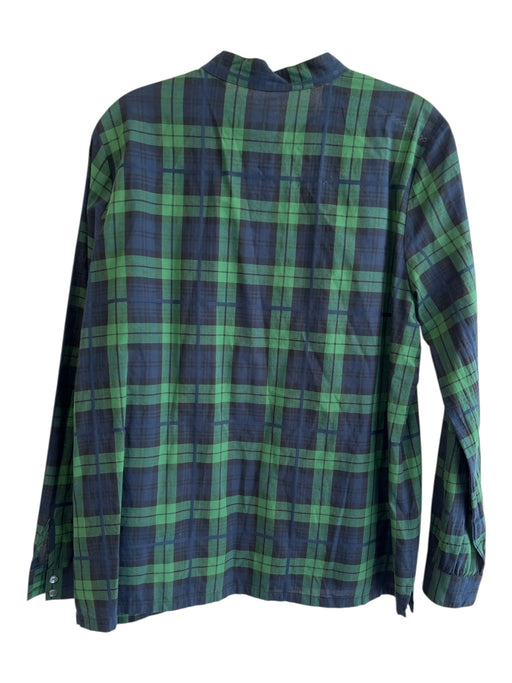 J Mclaughlin Size Large Green & Navy Cotton Plaid Long Sleeve Top Green & Navy / Large