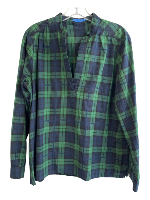 J Mclaughlin Size Large Green & Navy Cotton Plaid Long Sleeve Top Green & Navy / Large