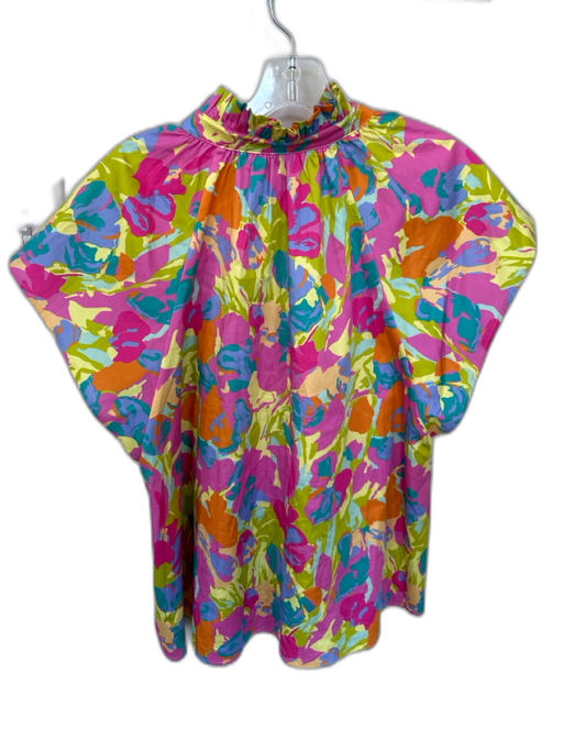 Crosby Size L Multi Cotton Sleeveless Button Down Ruffle collar Top Multi / L