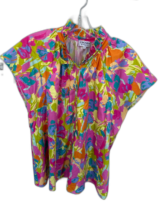 Crosby Size L Multi Cotton Sleeveless Button Down Ruffle collar Top Multi / L