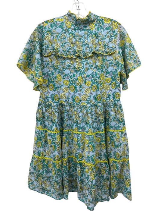 Ro's Garden Size S Turquoise & Yellow Otter floral print Button Detail Dress Turquoise & Yellow / S
