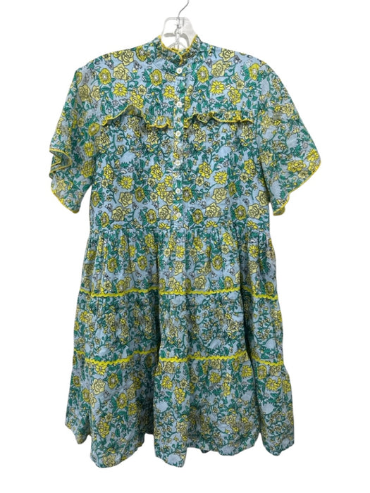 Ro's Garden Size S Turquoise & Yellow Otter floral print Button Detail Dress Turquoise & Yellow / S