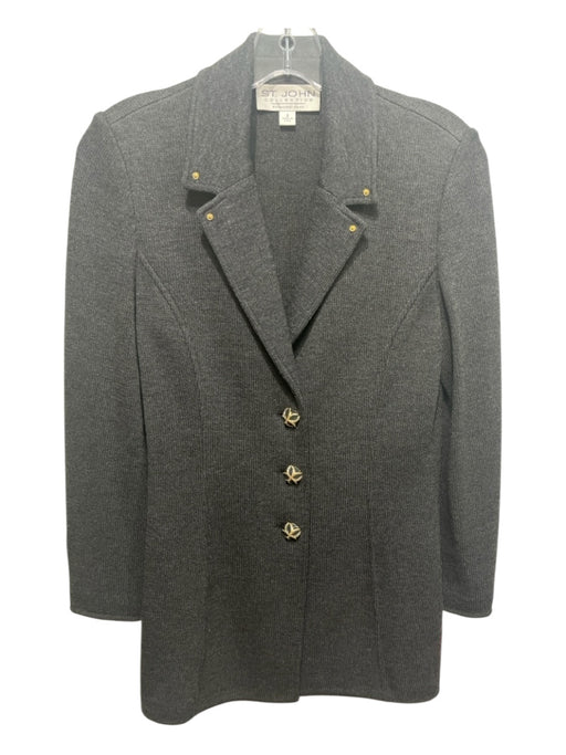 St John Collection Size 2 Charcoal Gray Wool Blend Button Up Darted Jacket Charcoal Gray / 2