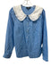 J Crew Size 6 Blue & White Cotton Stripe Long Sleeve Button Up Ruffle Collar Top Blue & White / 6
