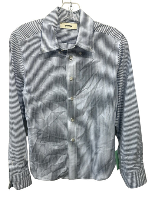 Buck Mason Size S Blue & White Cotton & Tencel Striped Button Up Long Sleeve Top Blue & White / S