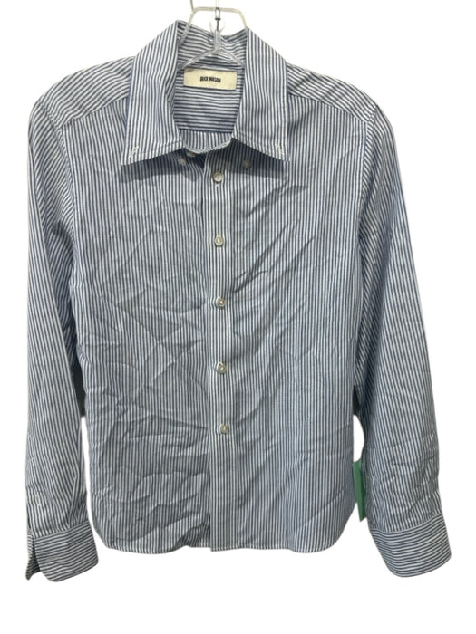 Buck Mason Size S Blue & White Cotton & Tencel Striped Button Up Long Sleeve Top Blue & White / S