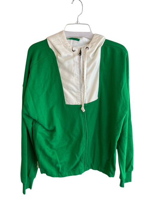 J Crew Size Medium Green & Cream Cotton Front Zip Pockets Tie At Neck Hoodie Green & Cream / Medium
