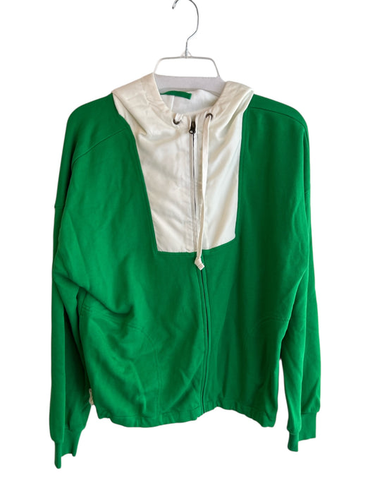 J Crew Size Medium Green & Cream Cotton Front Zip Pockets Tie At Neck Hoodie Green & Cream / Medium