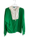 J Crew Size Medium Green & Cream Cotton Front Zip Pockets Tie At Neck Hoodie Green & Cream / Medium