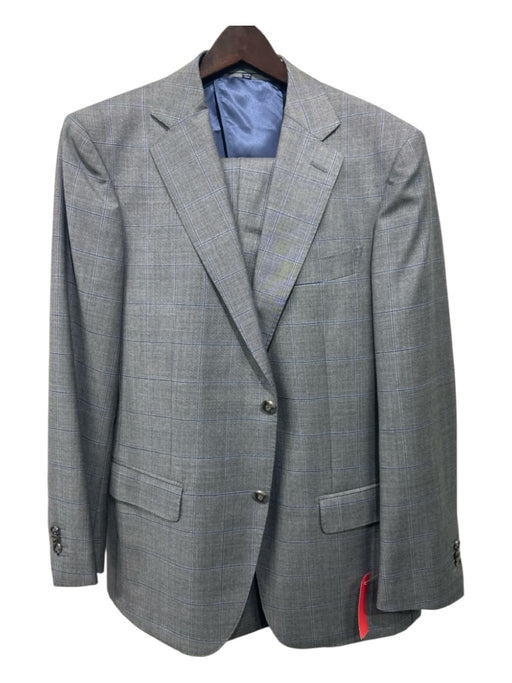 Suitsupply Gray & Blue Wool Blend Windowpane 2 Button Men's Suit Gray & Blue / 50
