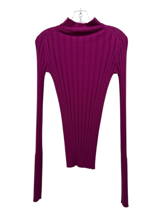 Theory Size Small Fuchsia Merino Wool Ribbed Long Sleeve Mock Neck Top Fuchsia / Small
