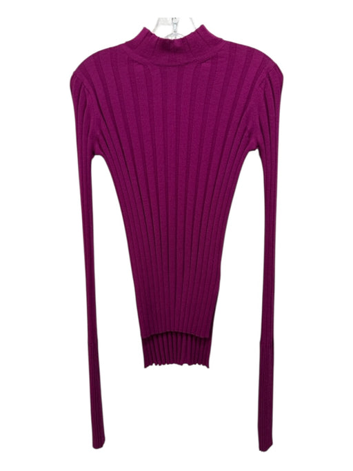 Theory Size Small Fuchsia Merino Wool Ribbed Long Sleeve Mock Neck Top Fuchsia / Small
