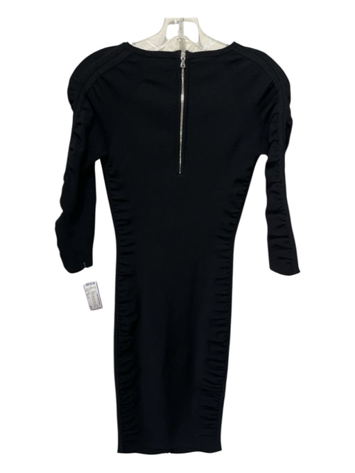 Milly Size XS / P Black Viscose & Polyester V Neck Ruched 3/4 Sleeve Knit Dress Black / XS / P