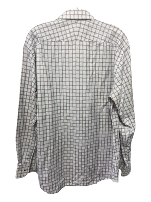 Paul Smith Size 18 White & Pink Cotton Grid Button Down Men's Long Sleeve Shirt 18