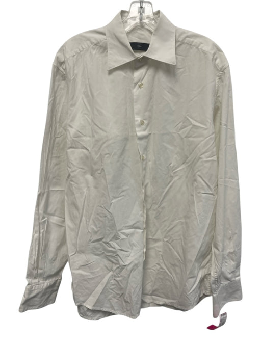 Zegna AS IS Size 16 White Cotton Solid Spread Collar Button up Long Sleeve Shirt White / 16