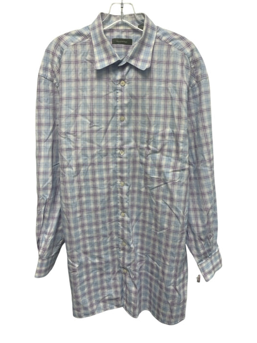 Zegna Size 1XB Blue & Purple Cotton Plaid Button Up Men's Long Sleeve Shirt Blue & Purple / 1XB