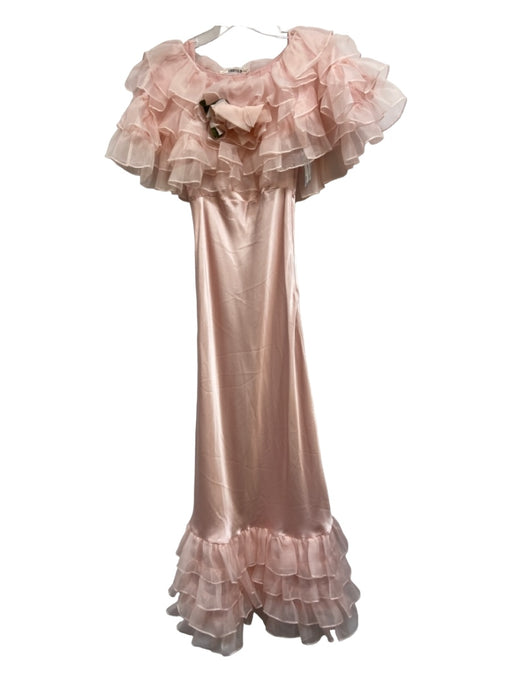 Rodarte Size 0 Light Pink Silk Ruffle Detail Flower Maxi Dress Light Pink / 0