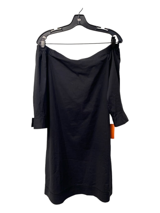 Theory Size 6 Black Cotton Off Shoulder Long Sleeve Elastic Shoulder Dress Black / 6