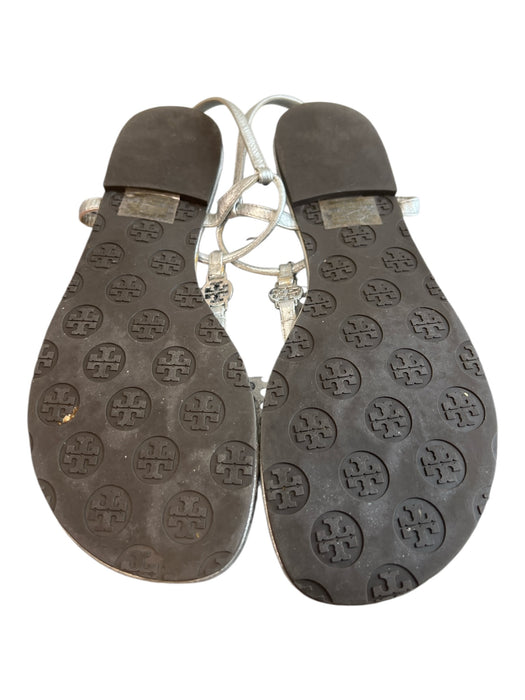 Tory Burch Shoe Size 9.5 Silver Leather Logo Thong Strap ankle strap Shoes Silver / 9.5