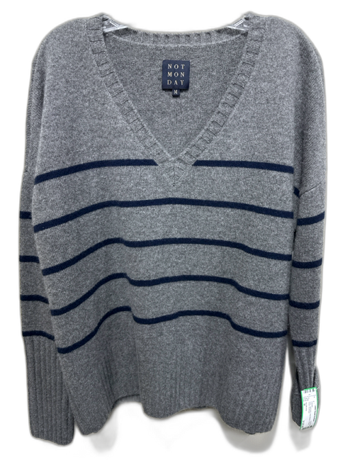 Not Monday Size M Grey Cashmere Long Sleeve V Neck Stripe Sweater Grey / M