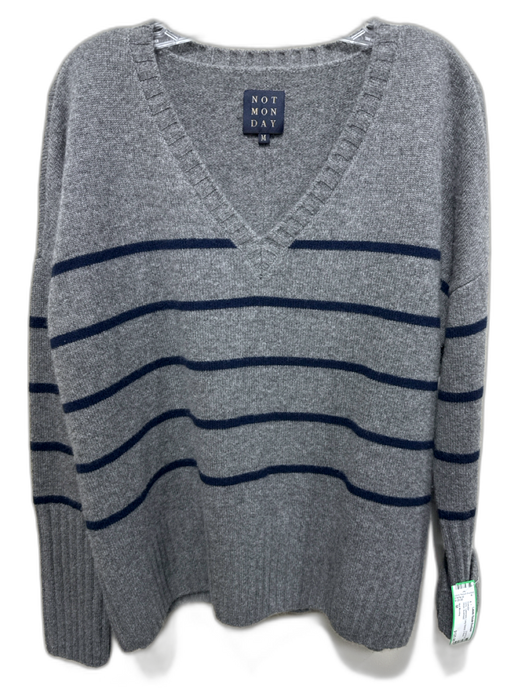 Not Monday Size M Grey Cashmere Long Sleeve V Neck Stripe Sweater Grey / M
