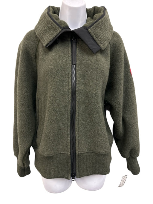 Canada Goose Size M Dark Green Wool Blend Hood Zip Up Zip Pocket Fleece Jacket Dark Green / M