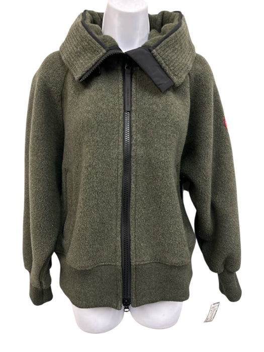 Canada Goose Size M Dark Green Wool Blend Hood Zip Up Zip Pocket Fleece Jacket Dark Green / M